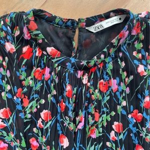 ZARA Annie Dress Mini Floral A-line 3/4 sleeve/pleated #6956